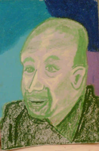 a drawing of a man with green hair
