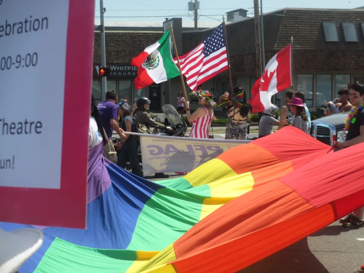 the festival features banners, flags and tents