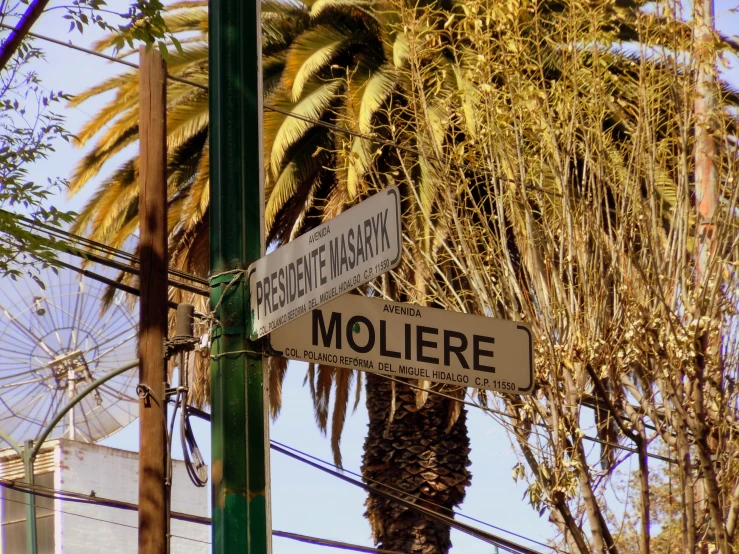 a pole with three street signs hanging off of it's sides