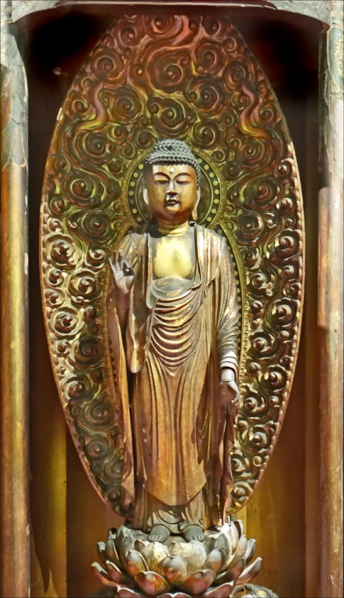 a statue of the buddha inside of a building