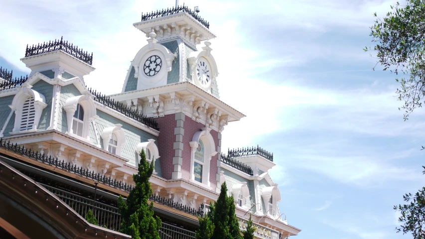 there is a large building with two clocks on it