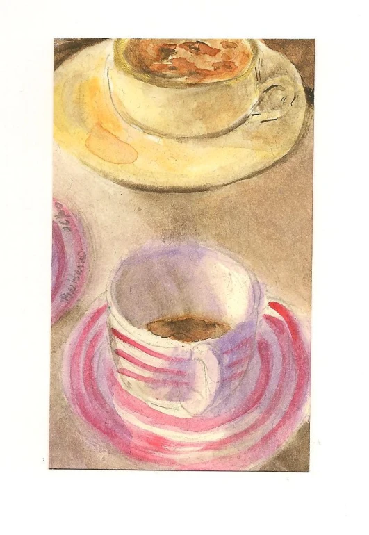 watercolor drawing of a cup of coffee and saucer