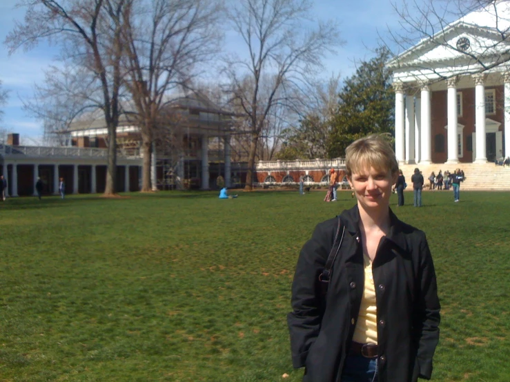 a  in a white building with columns on it