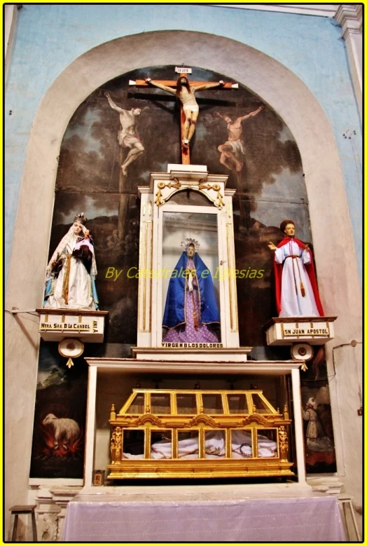 a statue is on display in a church