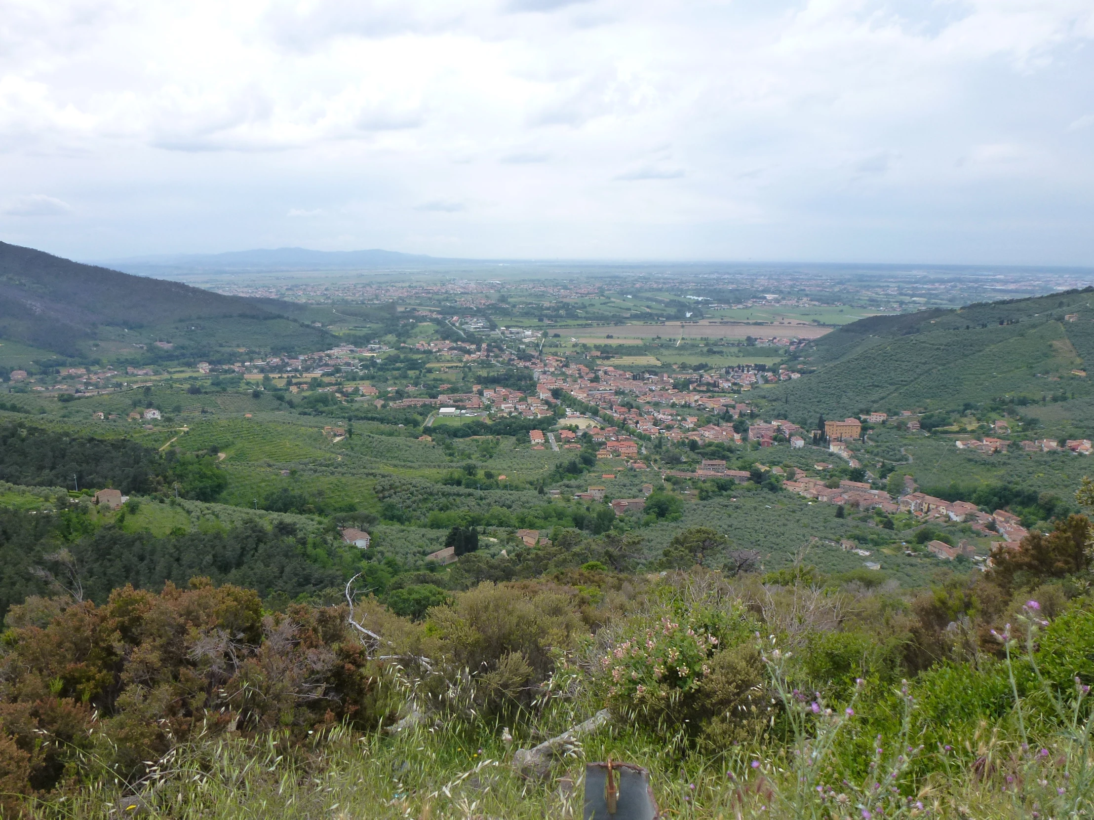 a lush green hillside sitting between two hills