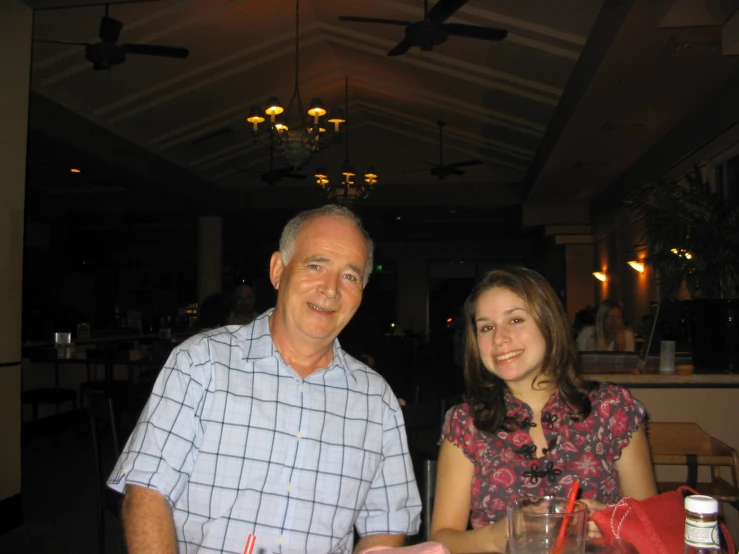 a man and a woman at a table having beverages