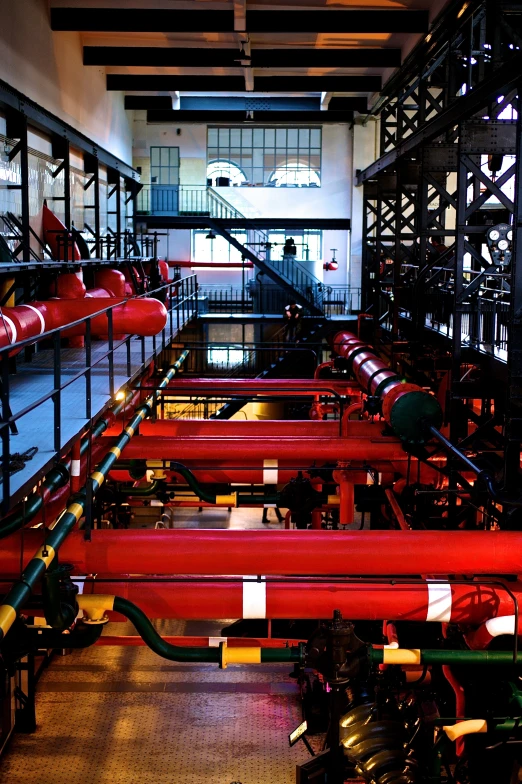 the pipes are lined up inside of the building