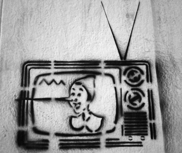 a drawing of an old tv with an image on the screen