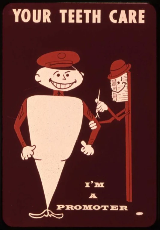 the poster is depicting two people with toothbrushes