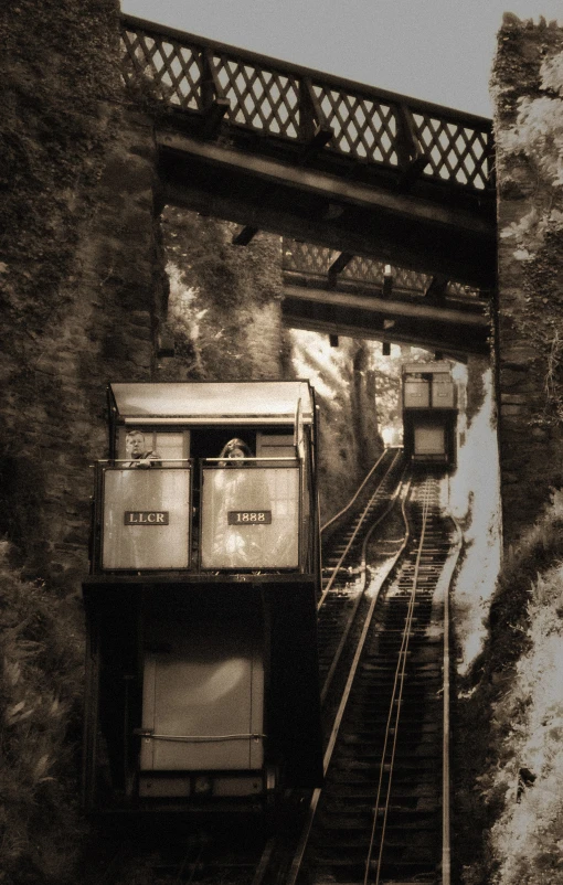 the view from above shows an overhead train track