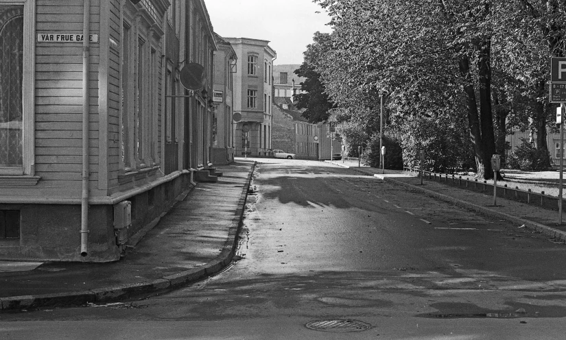 a black and white po of a street