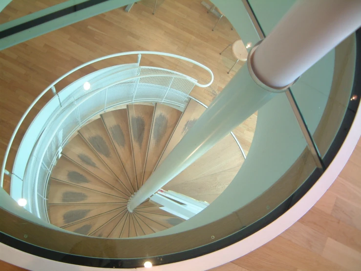 this is a view looking down on a spiral staircase