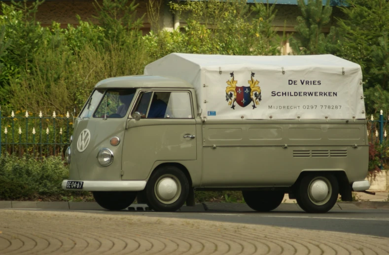 a white van with a cover on it