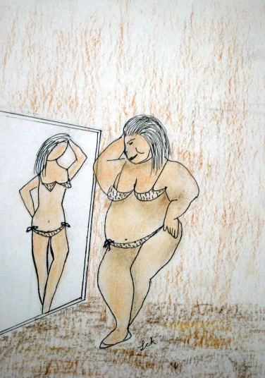 a drawing with an image of two women standing