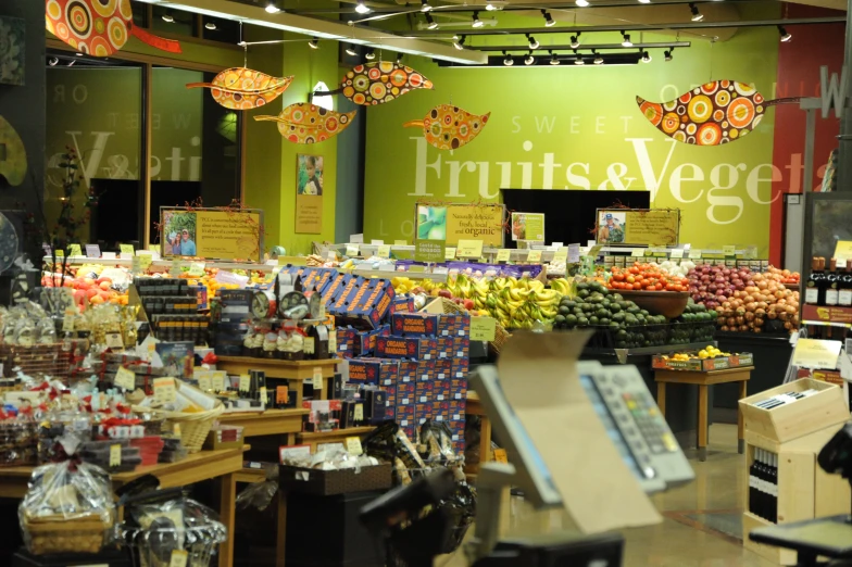 the fruit and veggies store is stocked with fruit