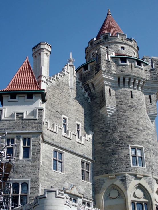 the castle has red roofs and white walls