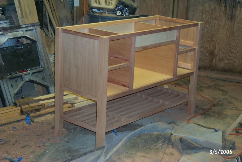 wooden chair and counter on shop floor with hard woodwork surrounding it