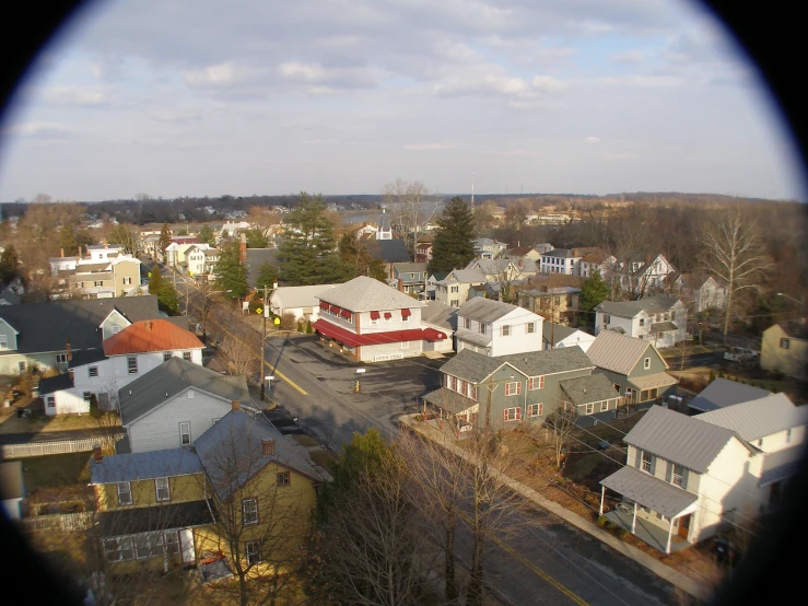 the view from an above looking down on houses