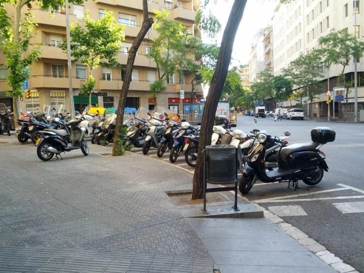 a bunch of motorcycles that are parked on the side of the road