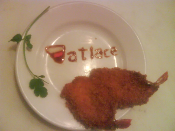 a piece of meat on a plate with the word tattoo