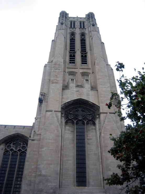 the front view of a large church building