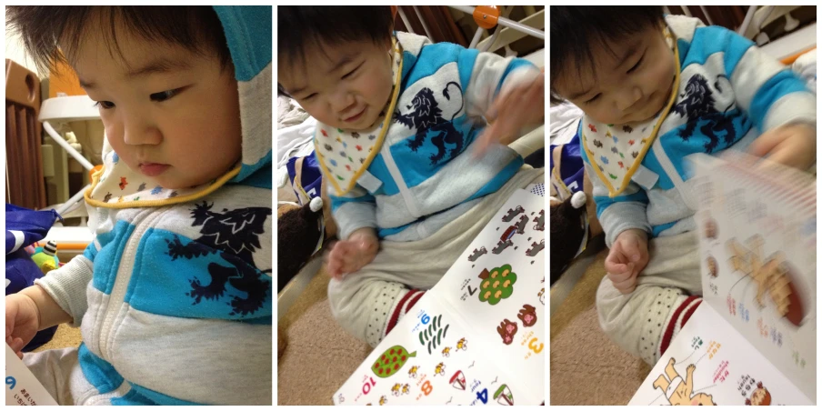 a collage of pos showing a baby holding onto a sheet of paper