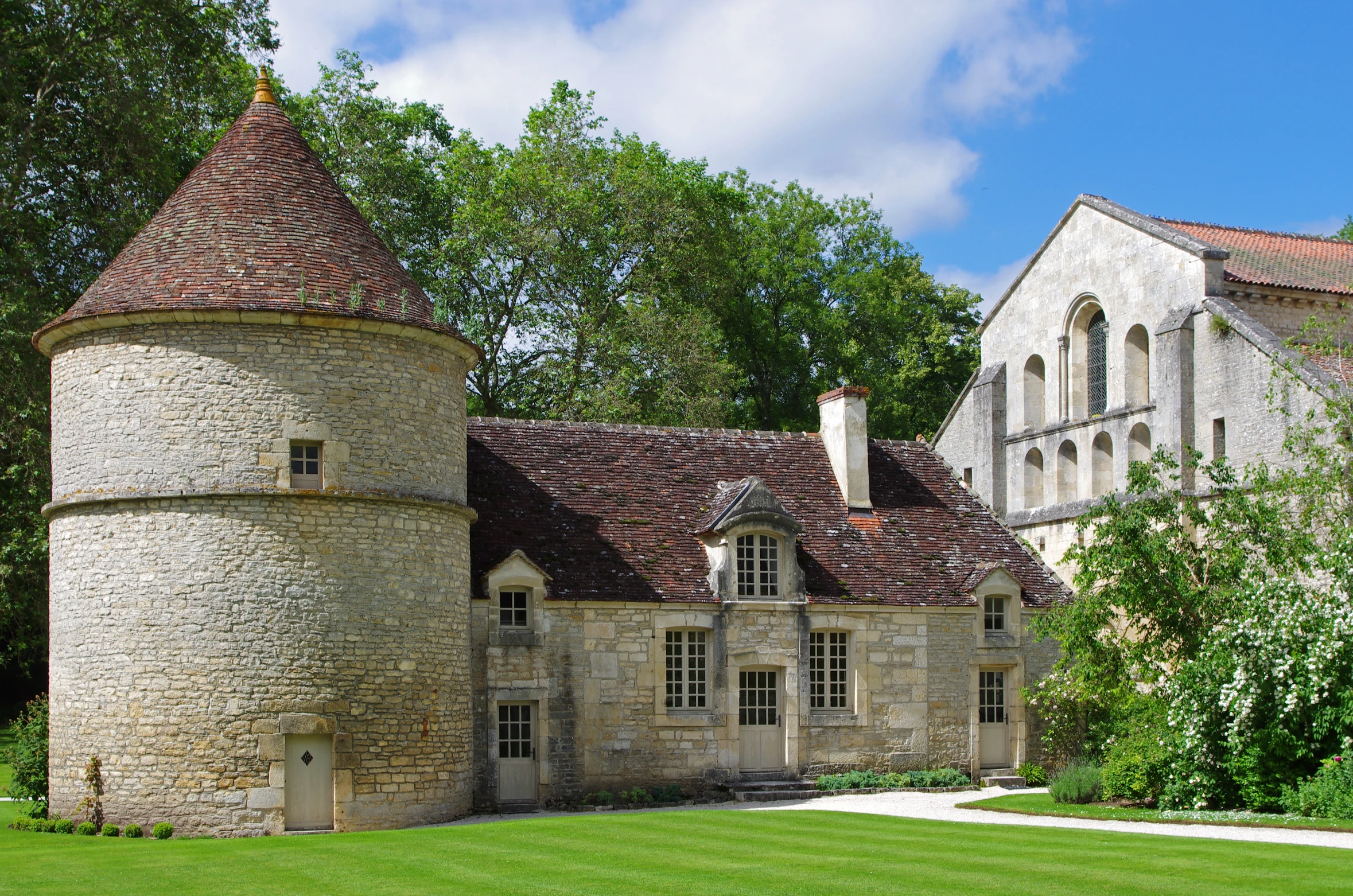 an old castle - like house in the country side