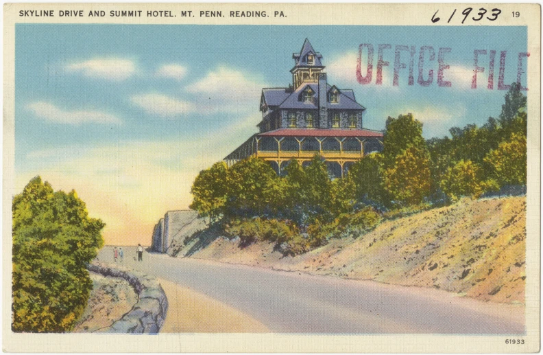 a po of an old postcard with a sign