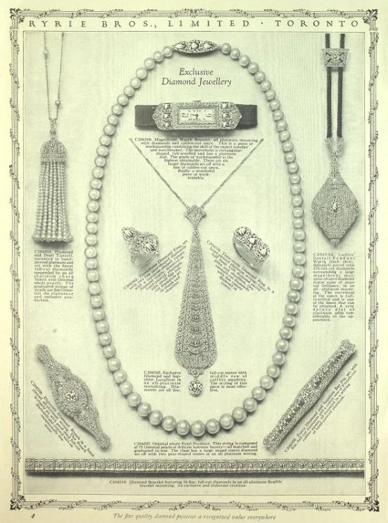 a vintage book showing a collection of jewelry from the 19th century