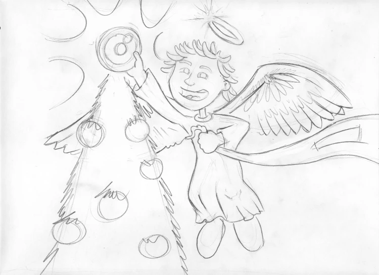 an angel is above the christmas tree