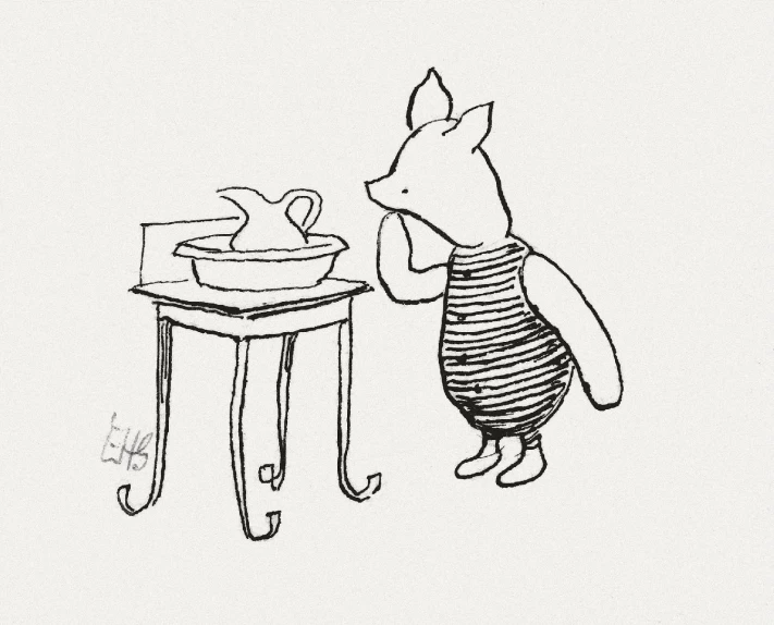 winnie the pooh is drinking out of a cup