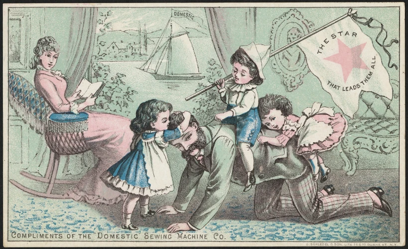 an old style postcard features children playing together