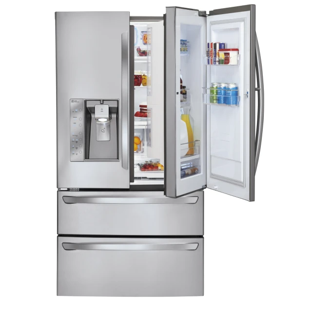 a refrigerator door opened and full of food