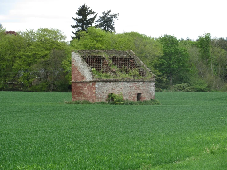 an old barn with green ivy growing out of it