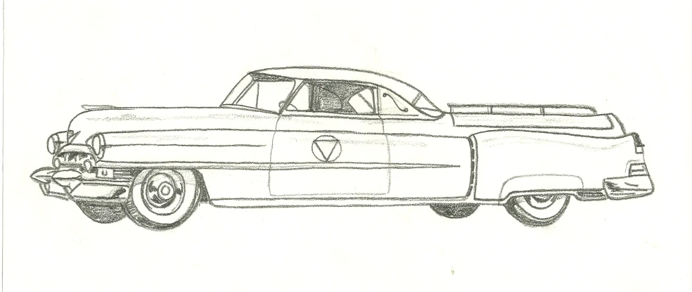 a drawing of an old car with the roof extended