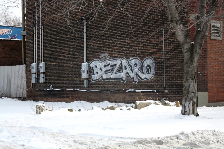 the graffiti on a brick wall depicts the word