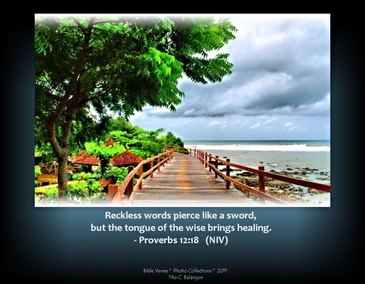 a bridge that has trees in the background and an inspirational quote