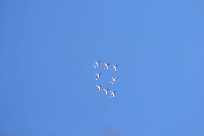 a group of airplanes fly in formation in the sky