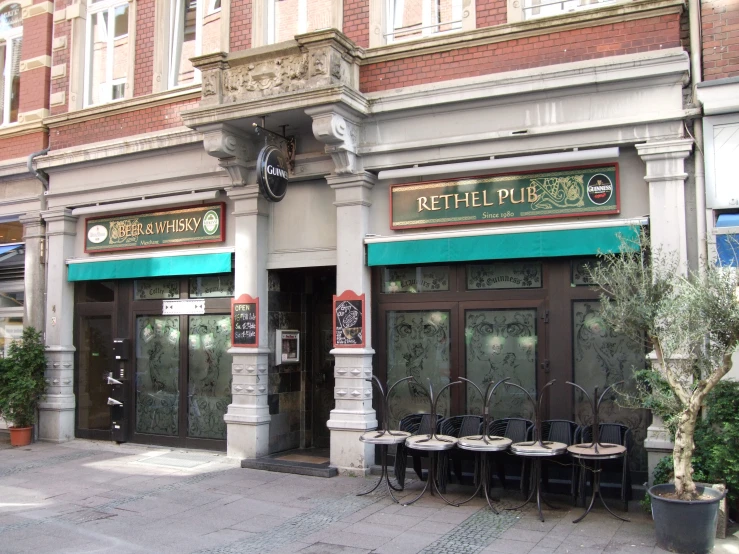 the front facade of a restaurant in the city