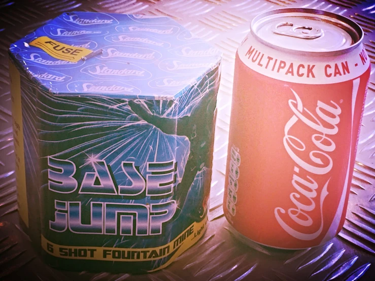 a can and a package sitting on a grill