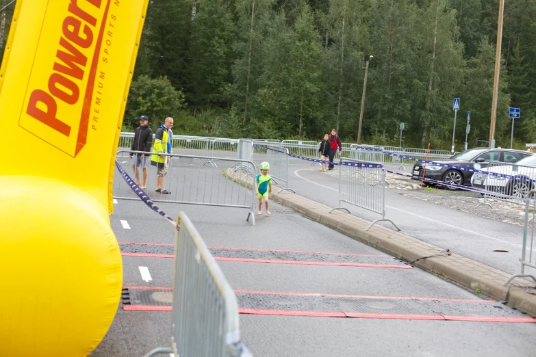 a  running a race with an inflatable safety guard