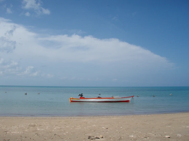 a boat with passengers rests on the beach