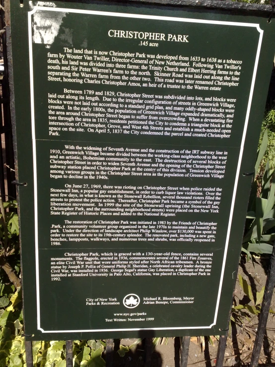 the information board for the christ stone park