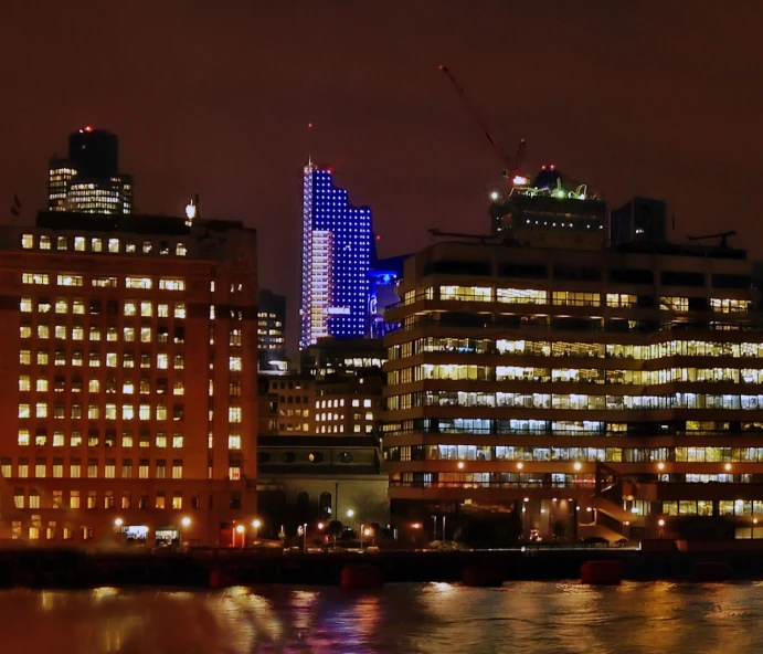 a picture of a city that is lit up in purple