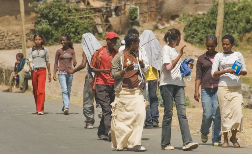 some people are walking down the street holding boards