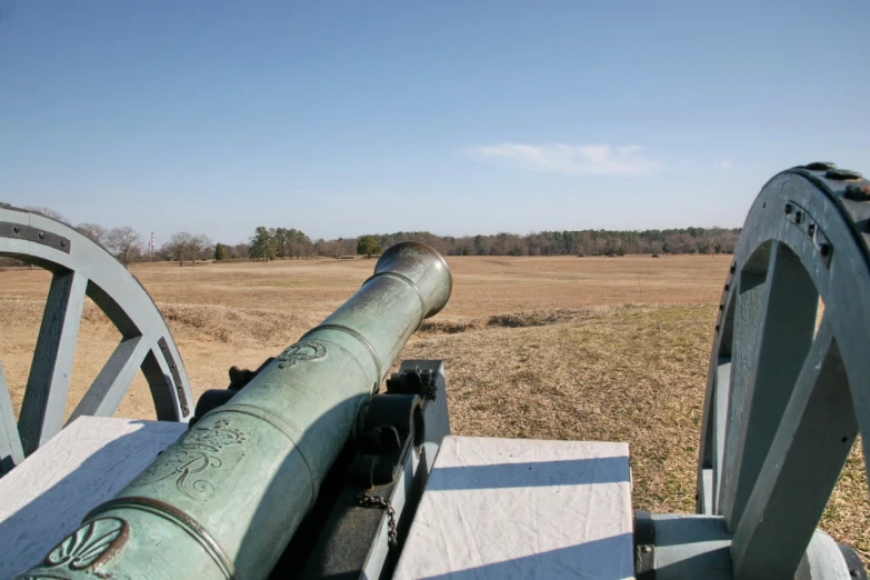 two large cannon's facing each other on a field