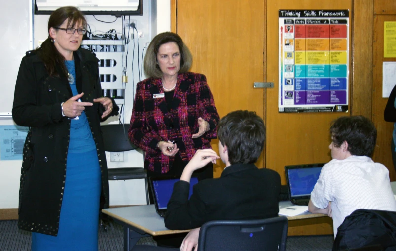 a woman and two women standing around while others watch