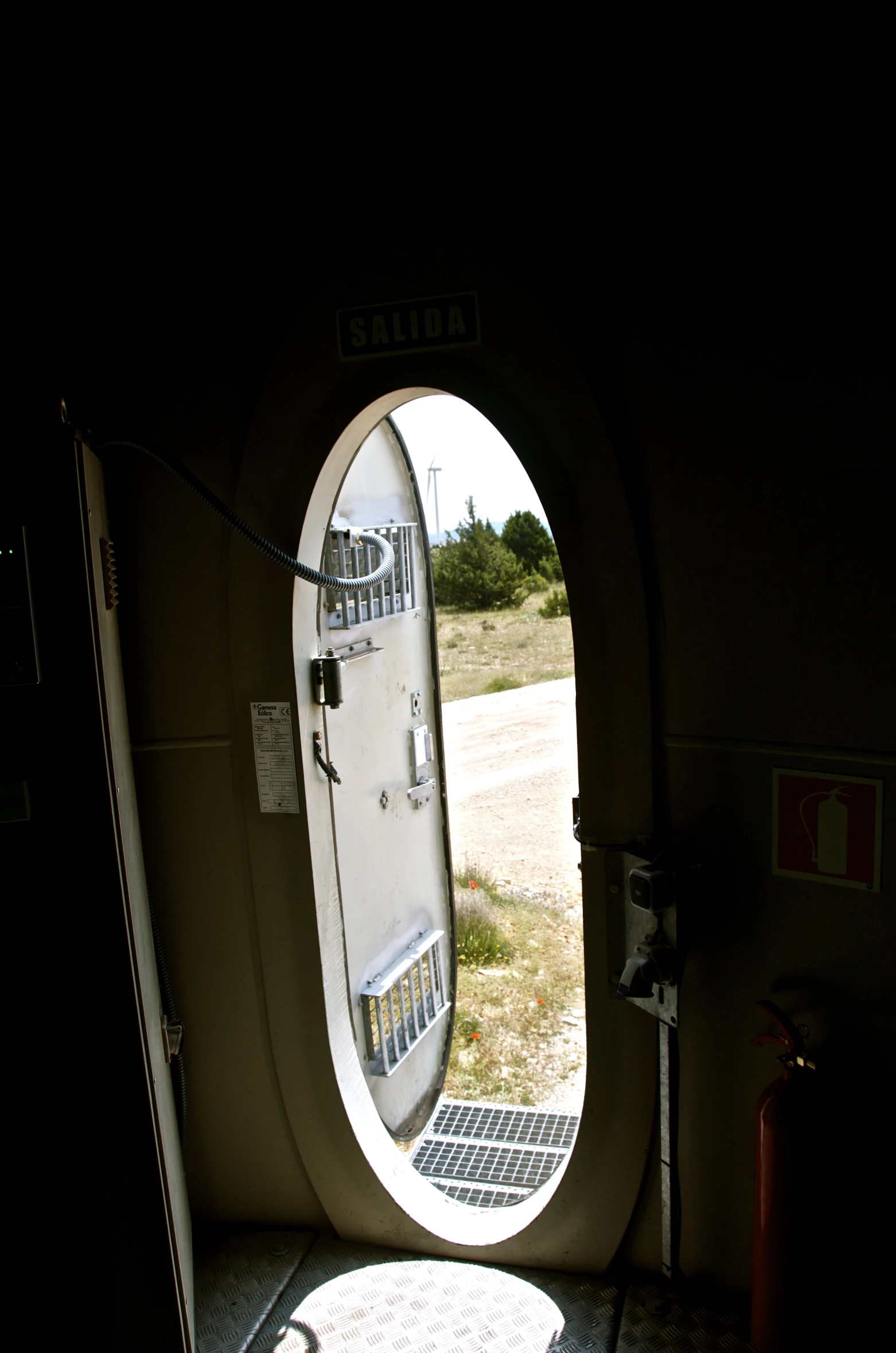 an inside a window that is next to a road