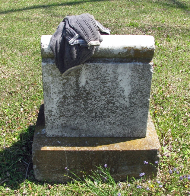 the monument is laying in the grass under a tree