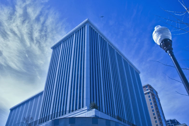 an upward s of a building in the city